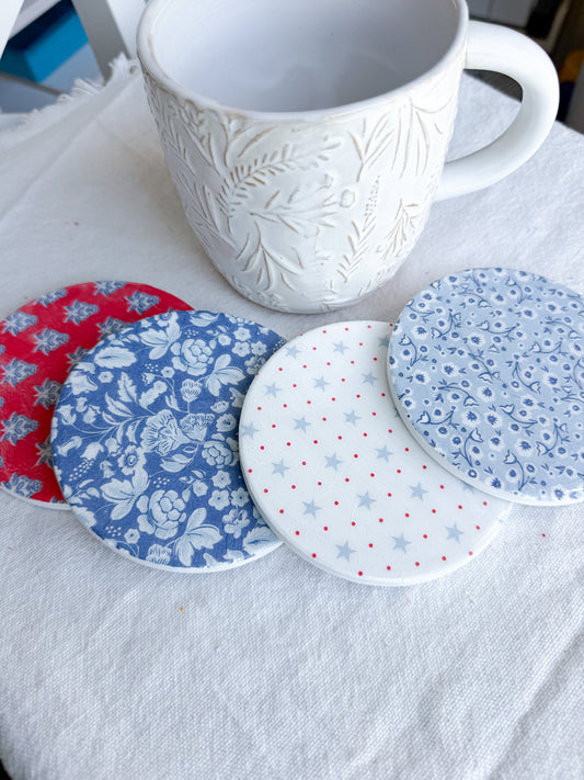 Americana Floral Beverage Coasters | Set of 4 Table Coasters