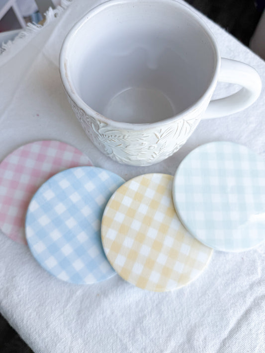 Pastel Gingham Beverage Coasters | Set of 4 Table Coasters