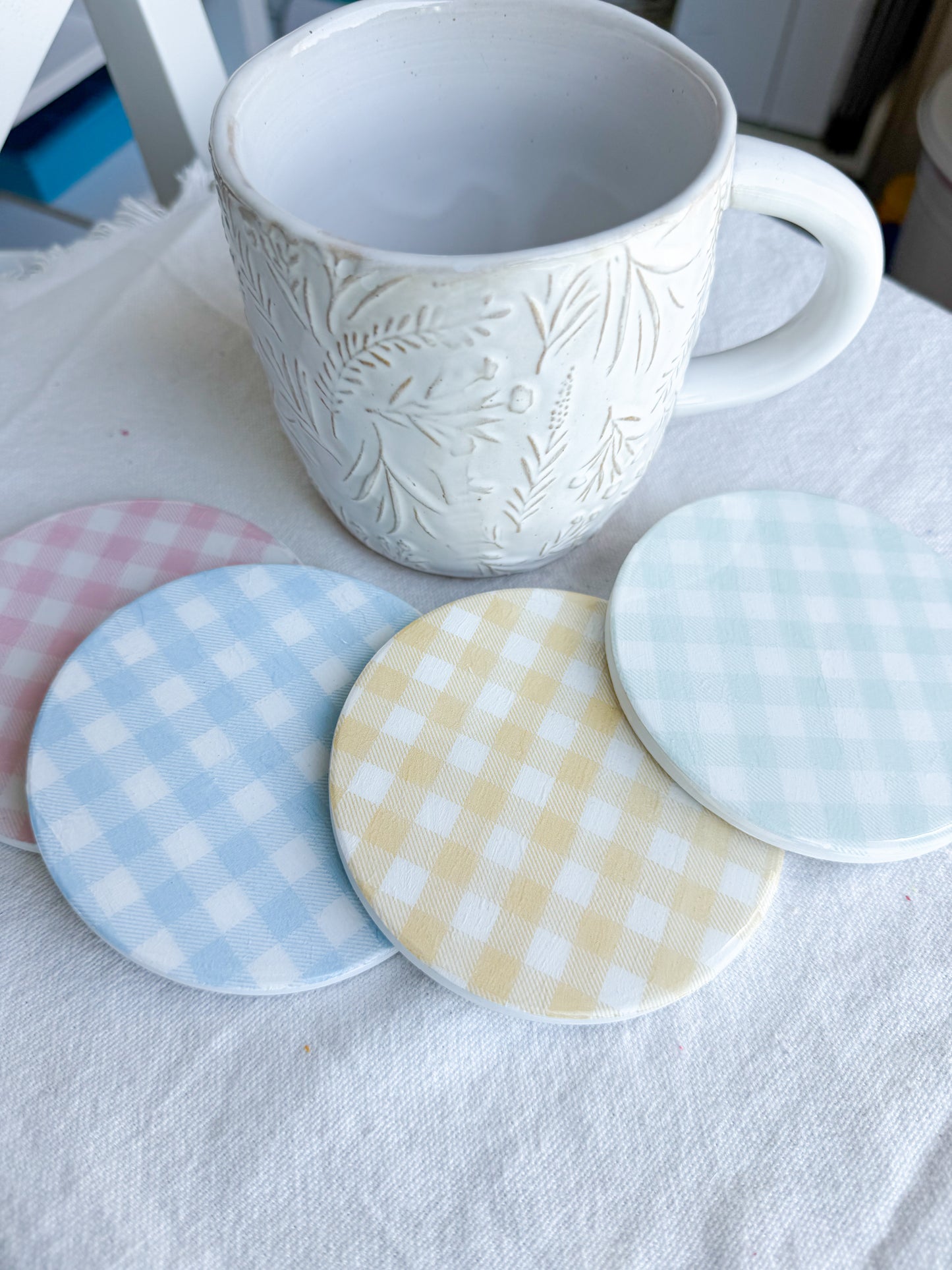 Pastel Gingham Beverage Coasters | Set of 4 Table Coasters