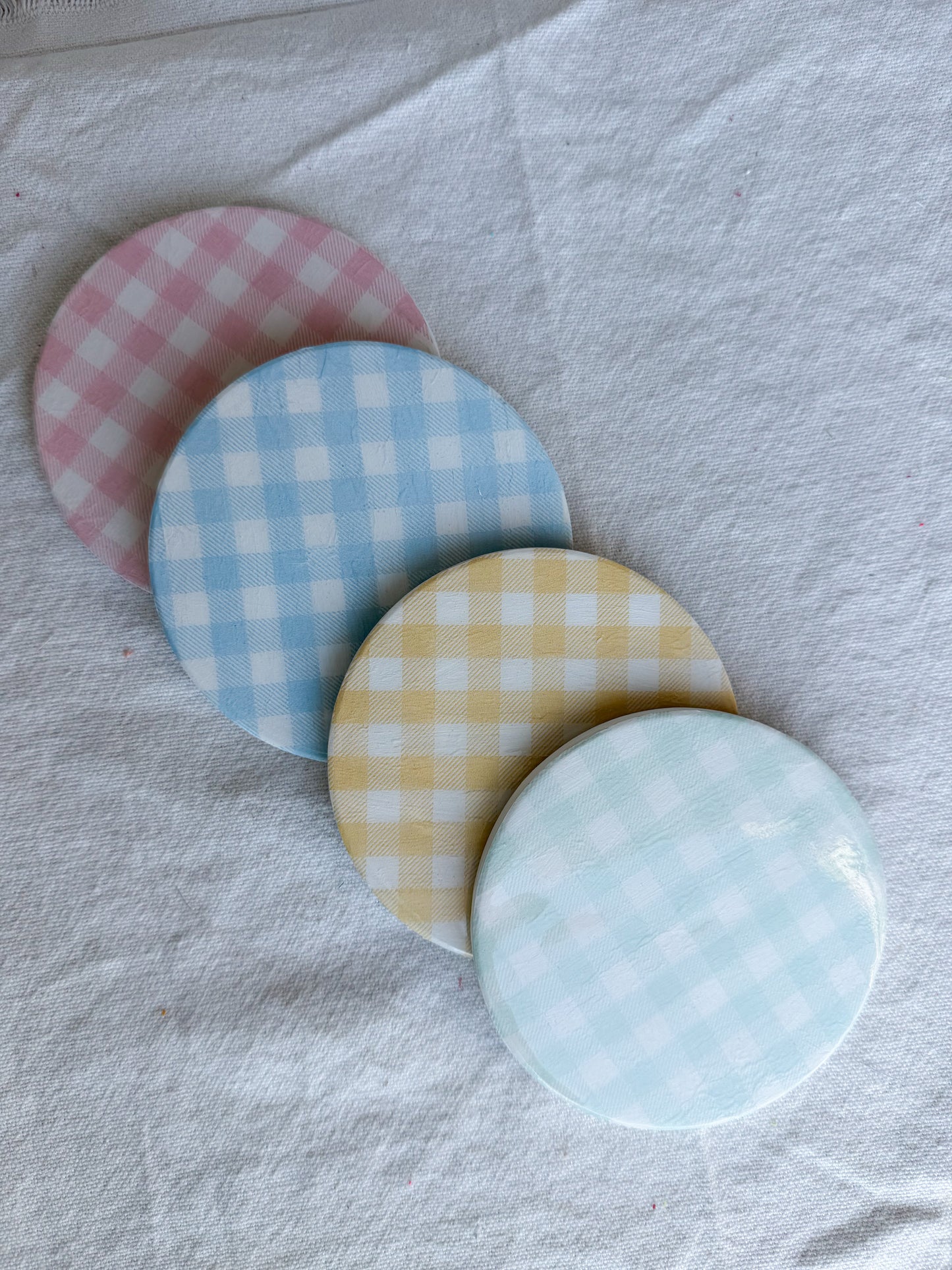 Pastel Gingham Beverage Coasters | Set of 4 Table Coasters