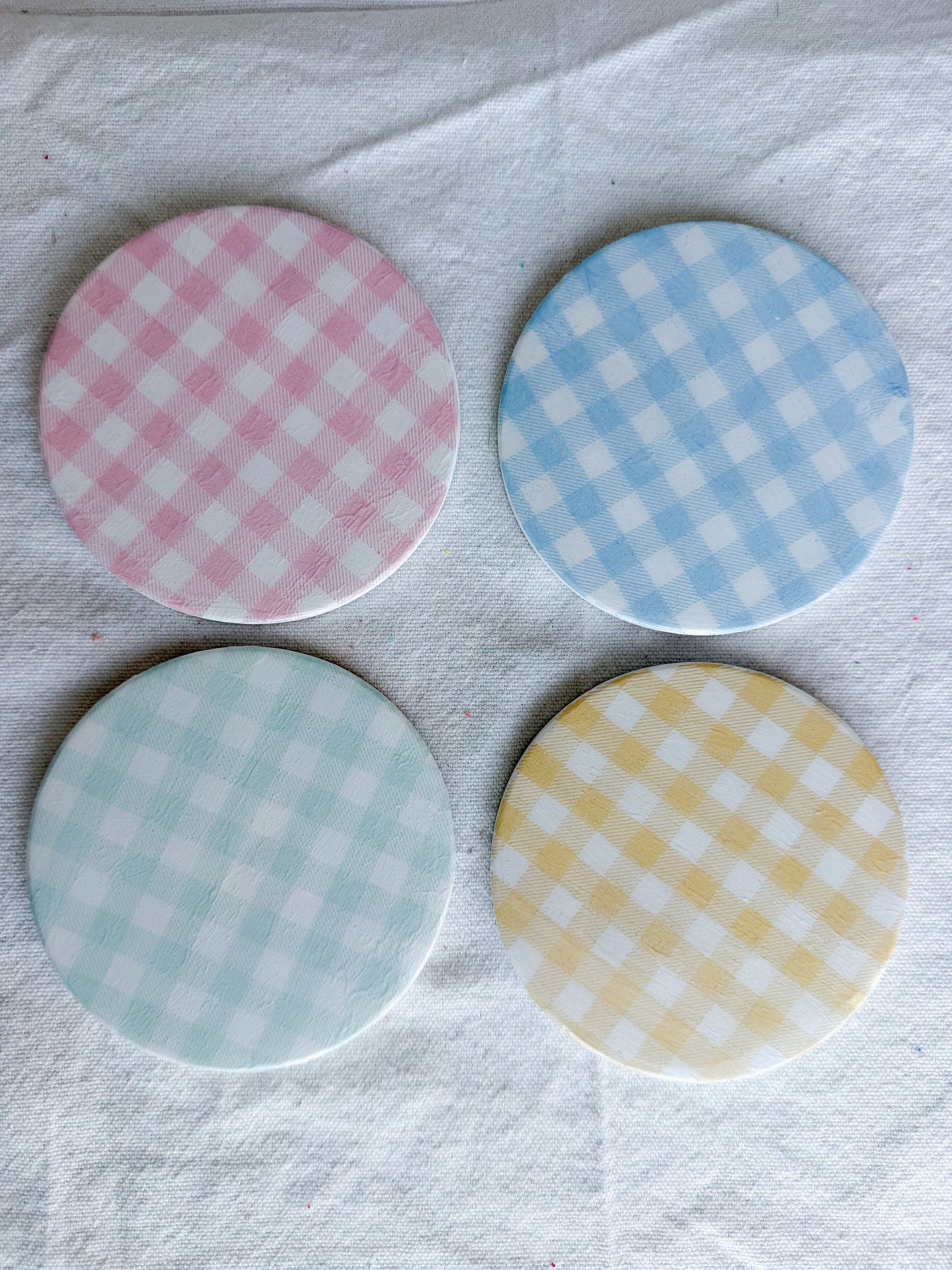 Pastel Gingham Beverage Coasters | Set of 4 Table Coasters