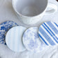 Coastal Blue Stripe and Floral Beverage Coasters | Set of 4 Table Coasters