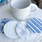 Coastal Blue Stripe and Floral Beverage Coasters | Set of 4 Table Coasters