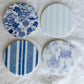 Coastal Blue Stripe and Floral Beverage Coasters | Set of 4 Table Coasters