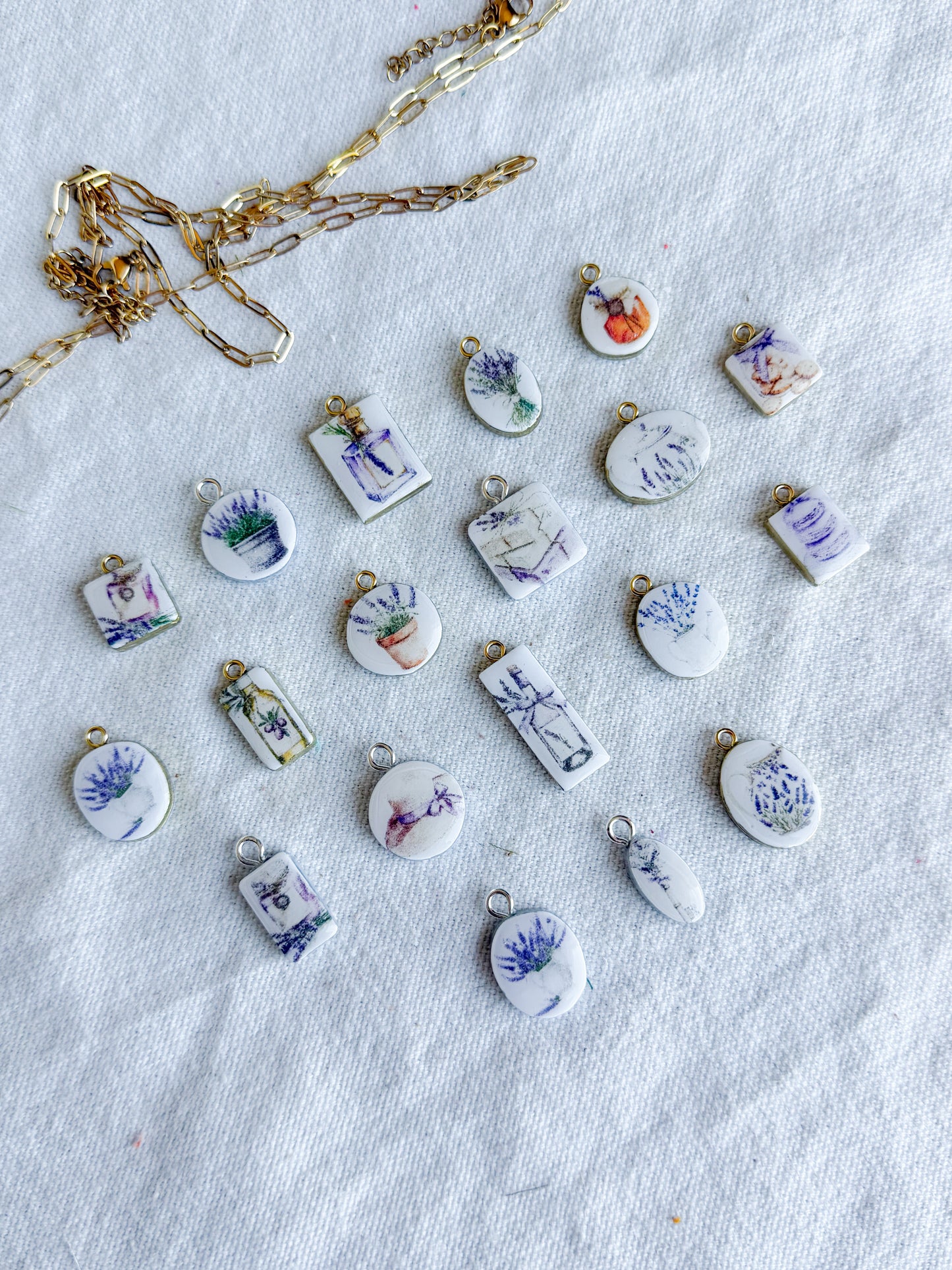 Lavender Themed Transfer Paper Designed Polymer Clay Charms