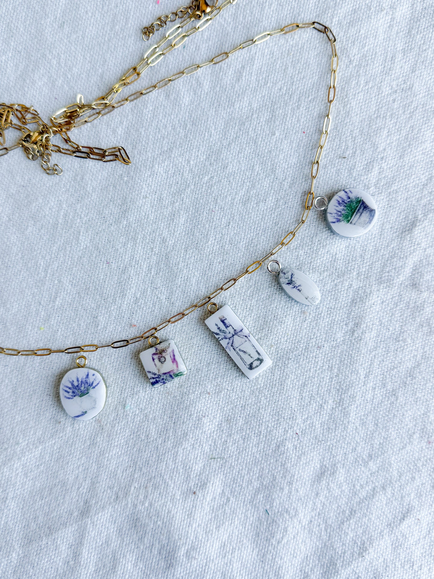 Lavender Themed Transfer Paper Designed Polymer Clay Charms