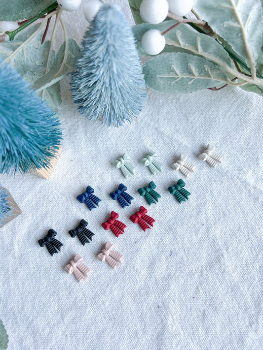 Holiday/Everyday Textured Ribbon Mini Bow Polymer Clay Studs