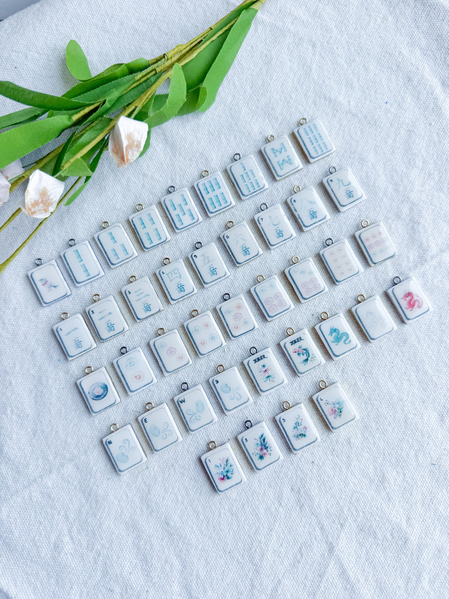Mahjong Tile Themed Transfer Paper Designed Polymer Clay Charms
