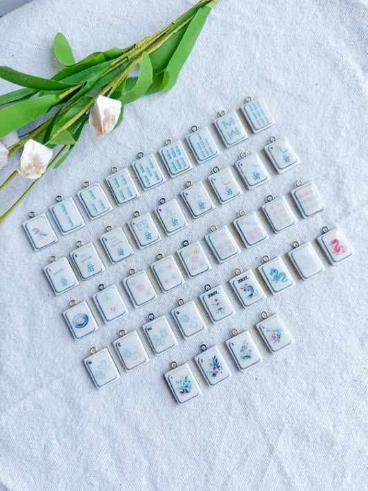 Mahjong Tile Themed Transfer Paper Designed Polymer Clay Charms