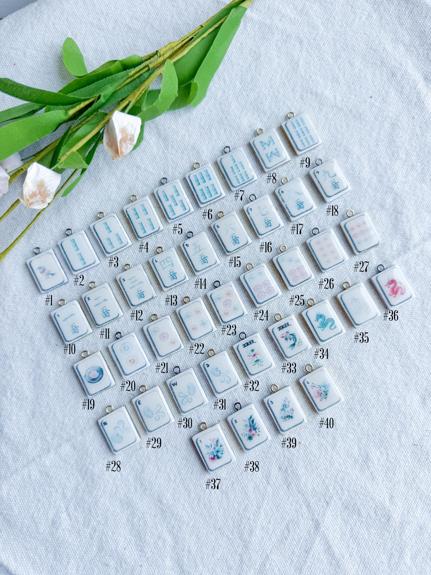 Mahjong Tile Themed Transfer Paper Designed Polymer Clay Charms
