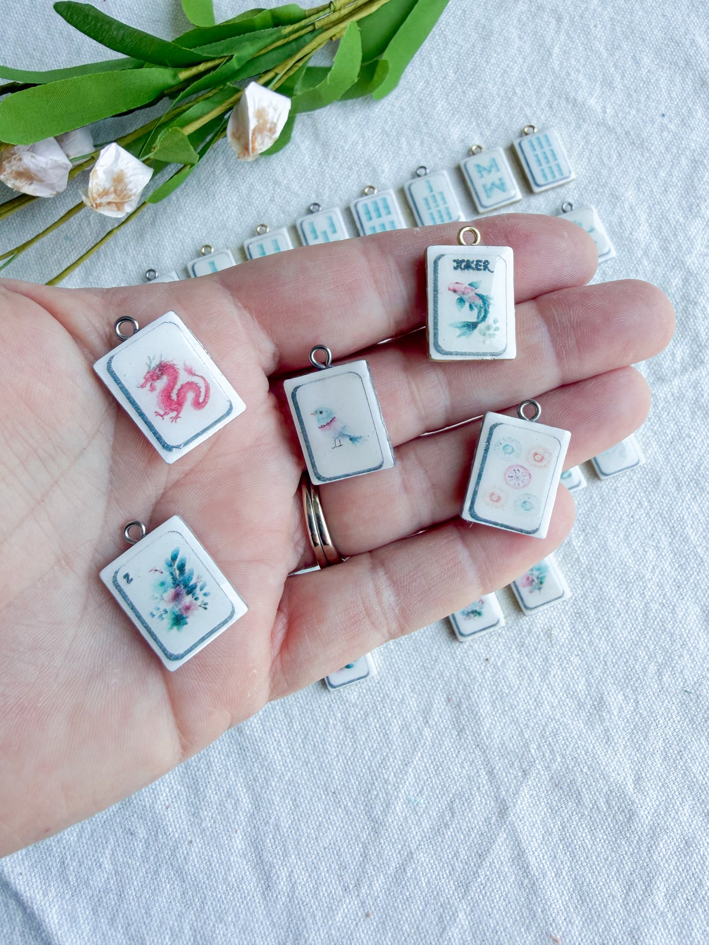 Mahjong Tile Themed Transfer Paper Designed Polymer Clay Charms
