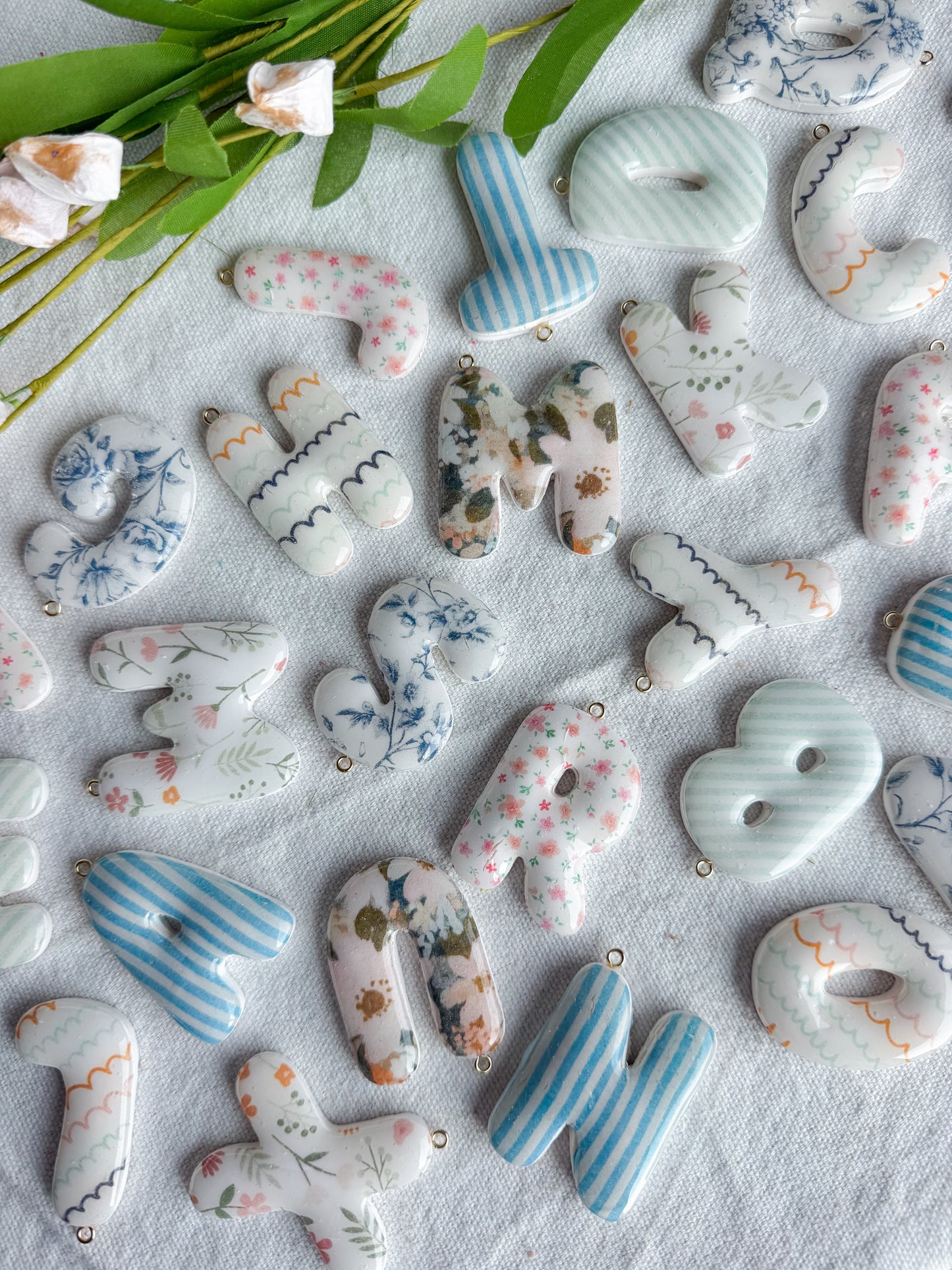 Bubble Letter Transfer Paper Designed Polymer Clay Keychains