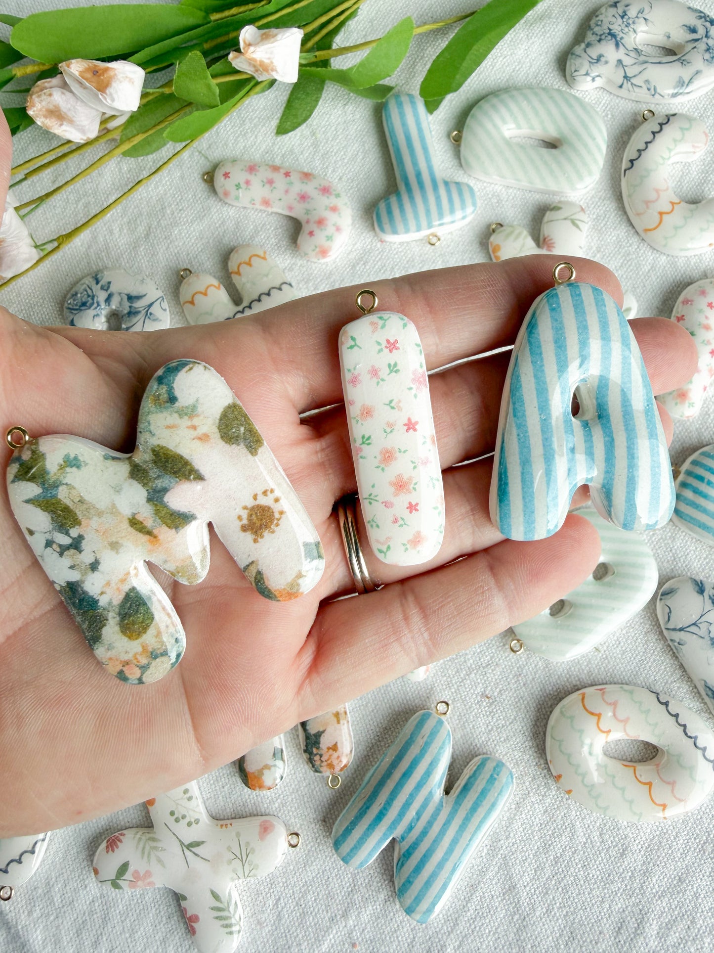 Bubble Letter Transfer Paper Designed Polymer Clay Keychains