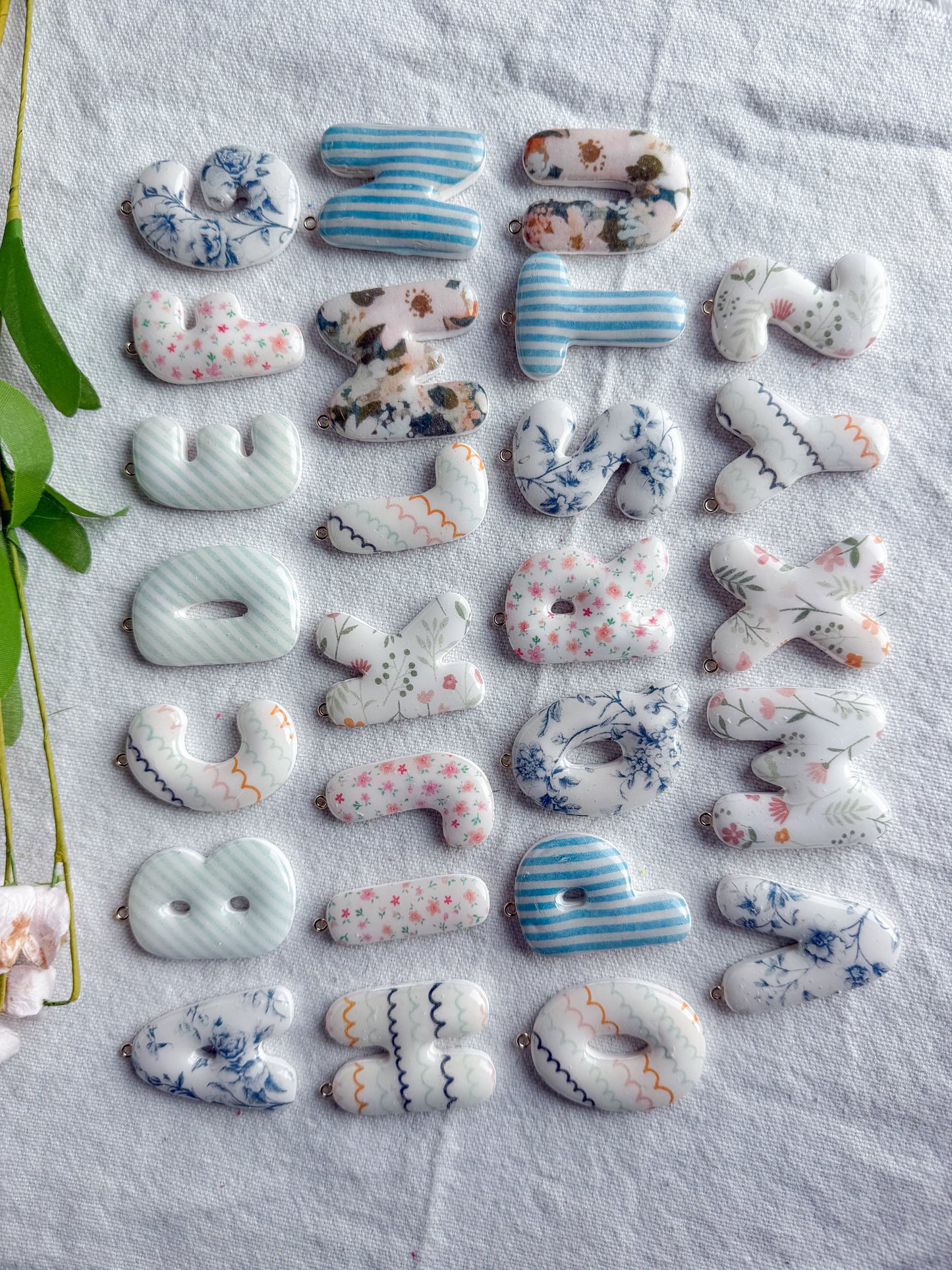 Bubble Letter Transfer Paper Designed Polymer Clay Keychains