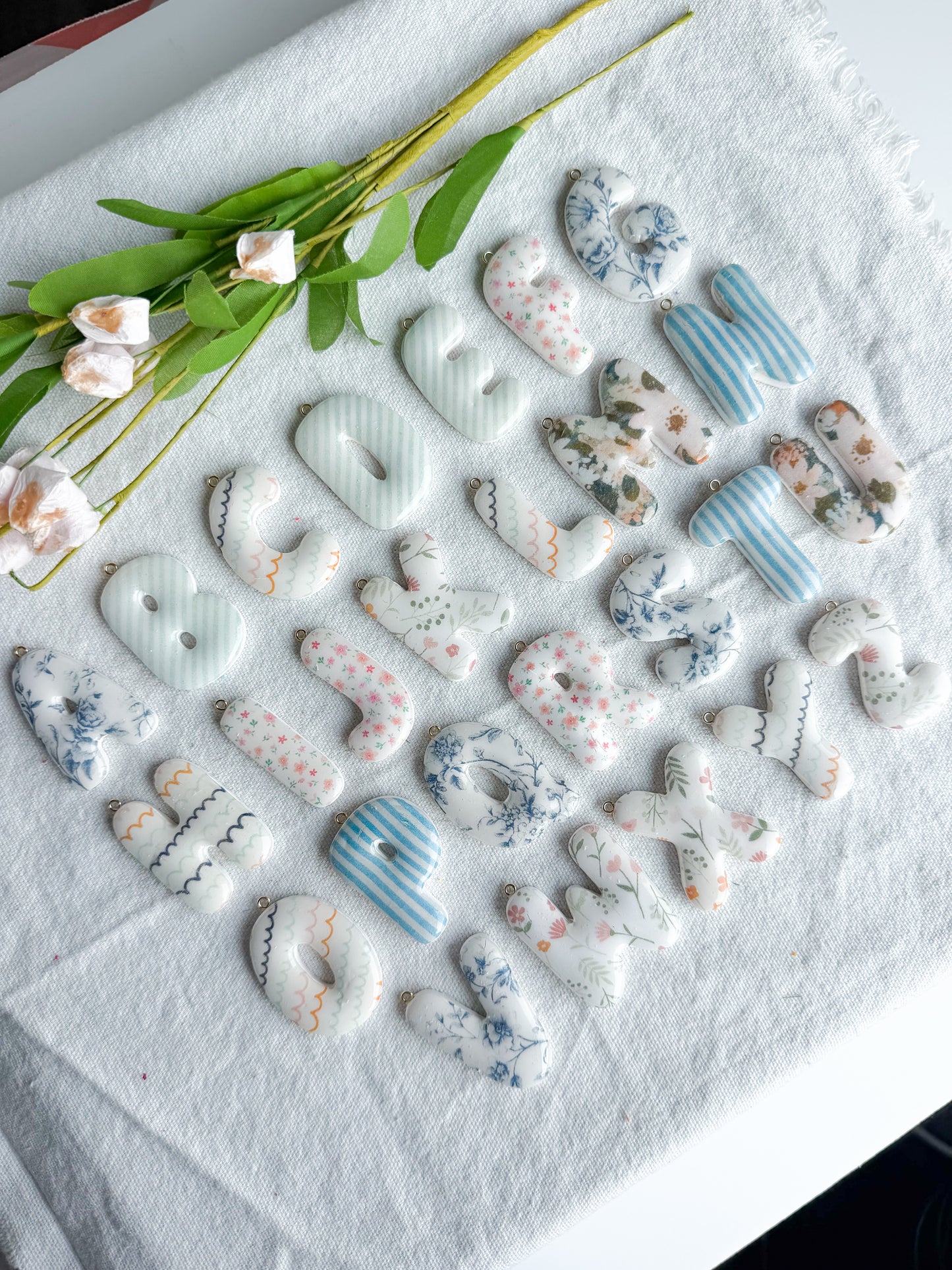 Bubble Letter Transfer Paper Designed Polymer Clay Keychains