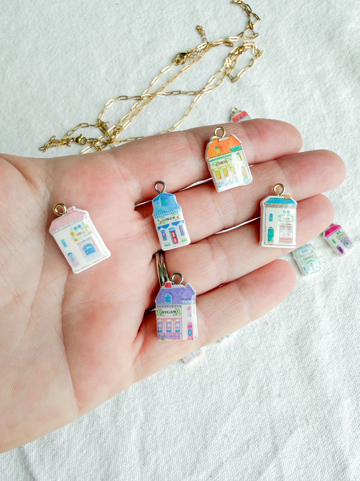 Spice Village Themed Transfer Paper Designed Polymer Clay Charms