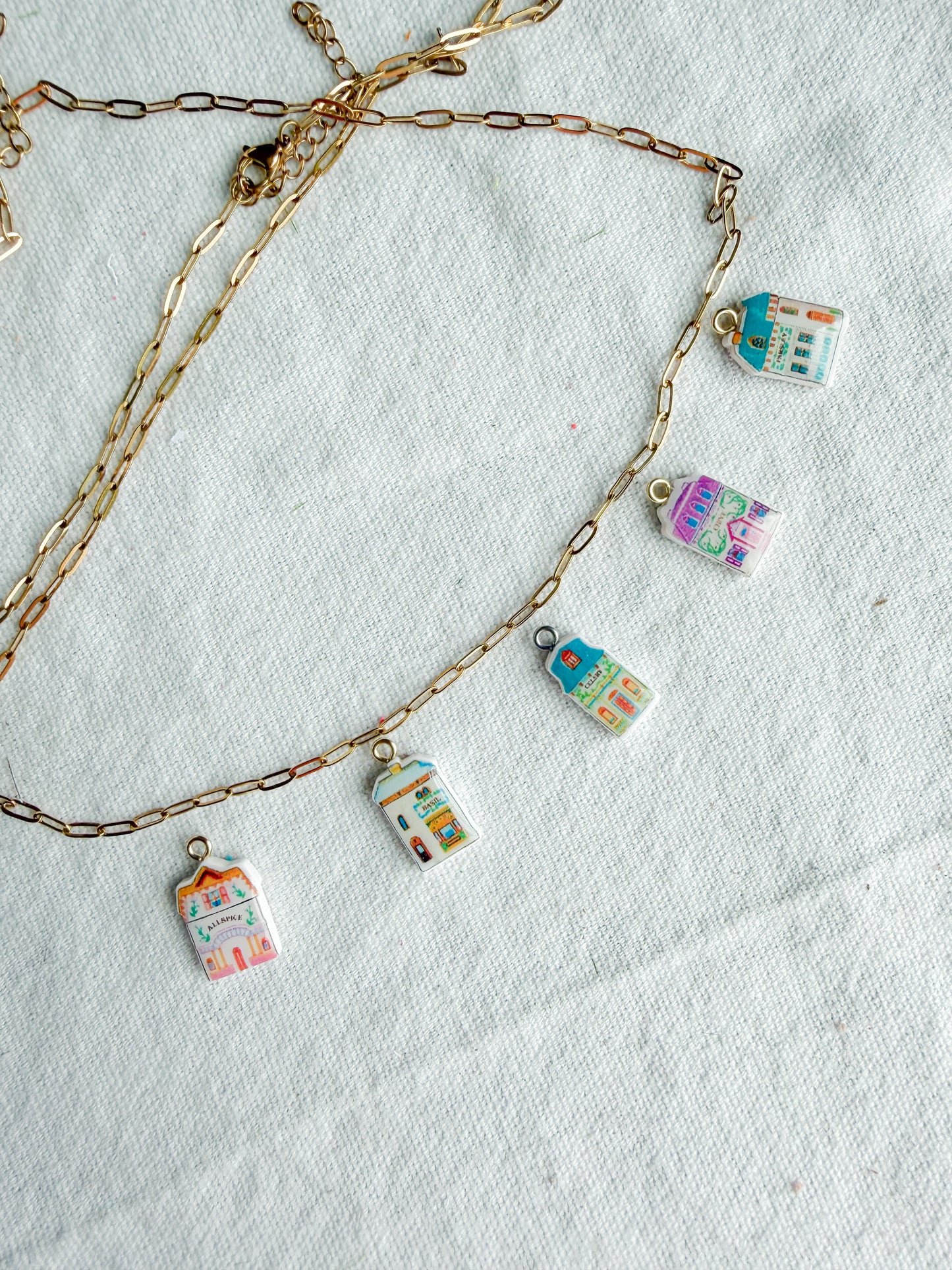 Spice Village Themed Transfer Paper Designed Polymer Clay Charms