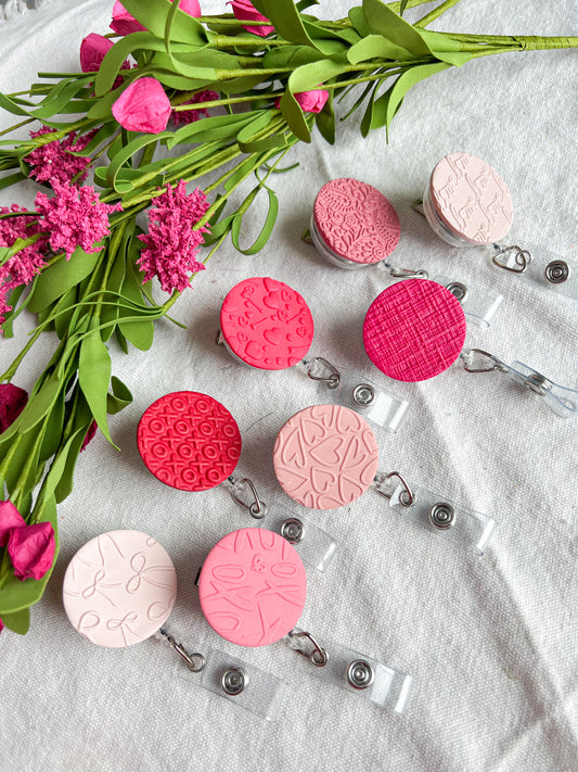 Colorful Textured Valentine's Day Polymer Clay Badges | Nurse and Teacher Retractable Badges