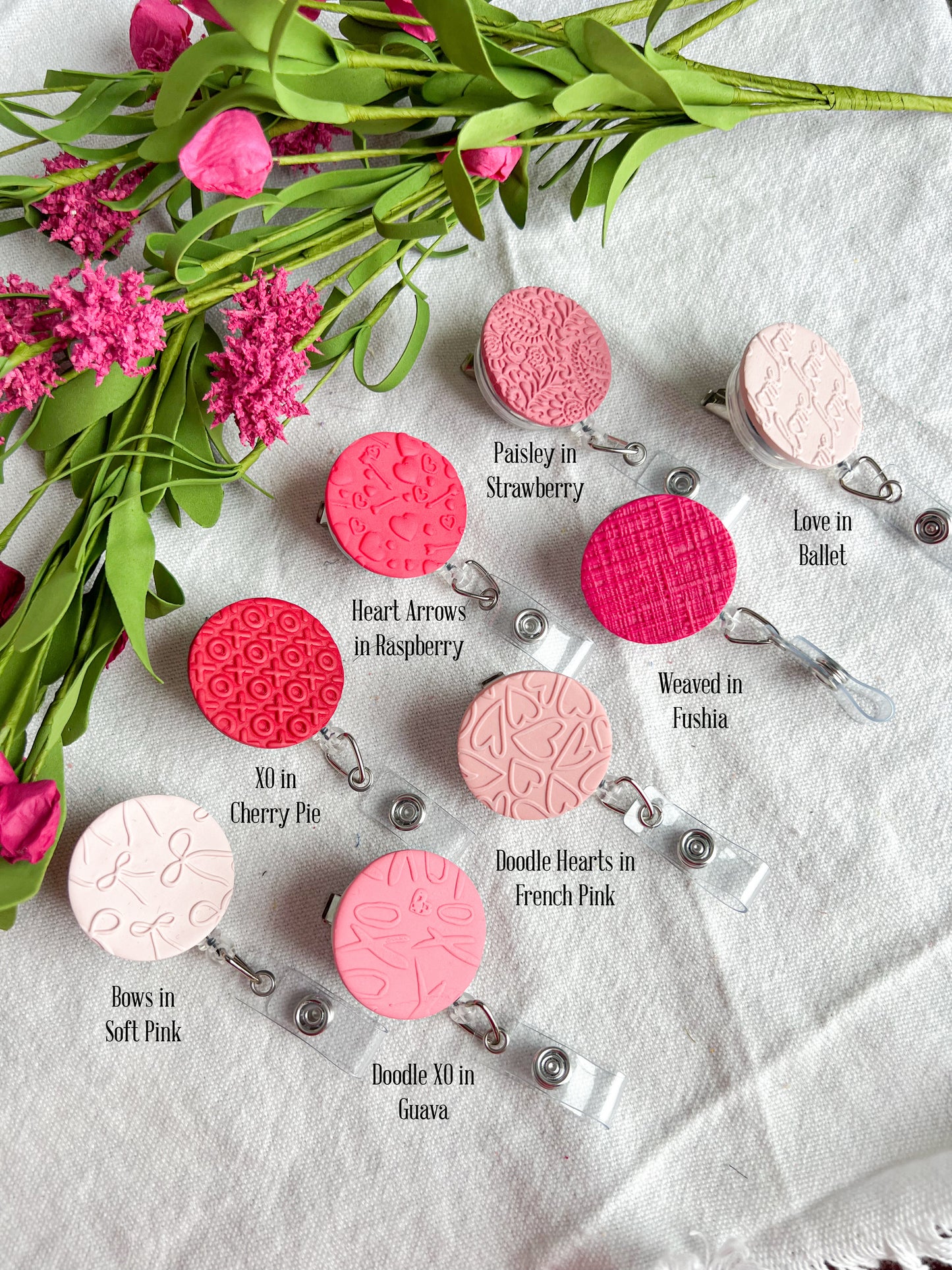 Colorful Textured Valentine's Day Polymer Clay Badges | Nurse and Teacher Retractable Badges