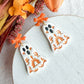 Folk Art Floral Ghost Polymer Clay Dangles | Fall Earrings