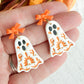 Folk Art Floral Ghost Polymer Clay Dangles | Fall Earrings