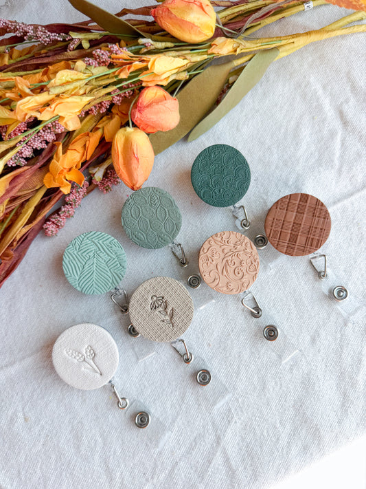 Nature Themed Polymer Clay ID Badge Reel: Nurse Teacher Autumn Colors