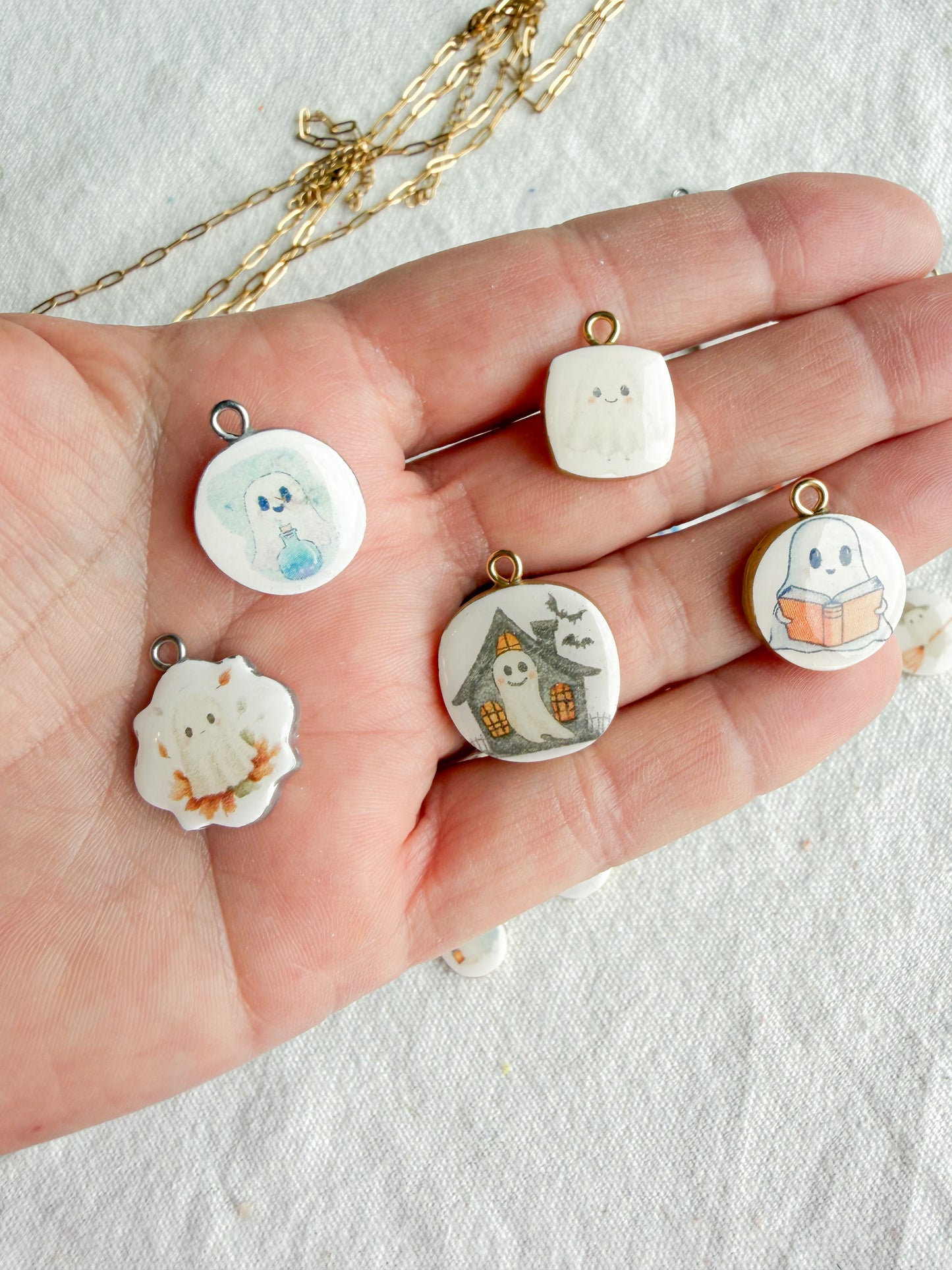 Halloween Ghosts Transfer Paper Designed Polymer Clay Jewelry Charms
