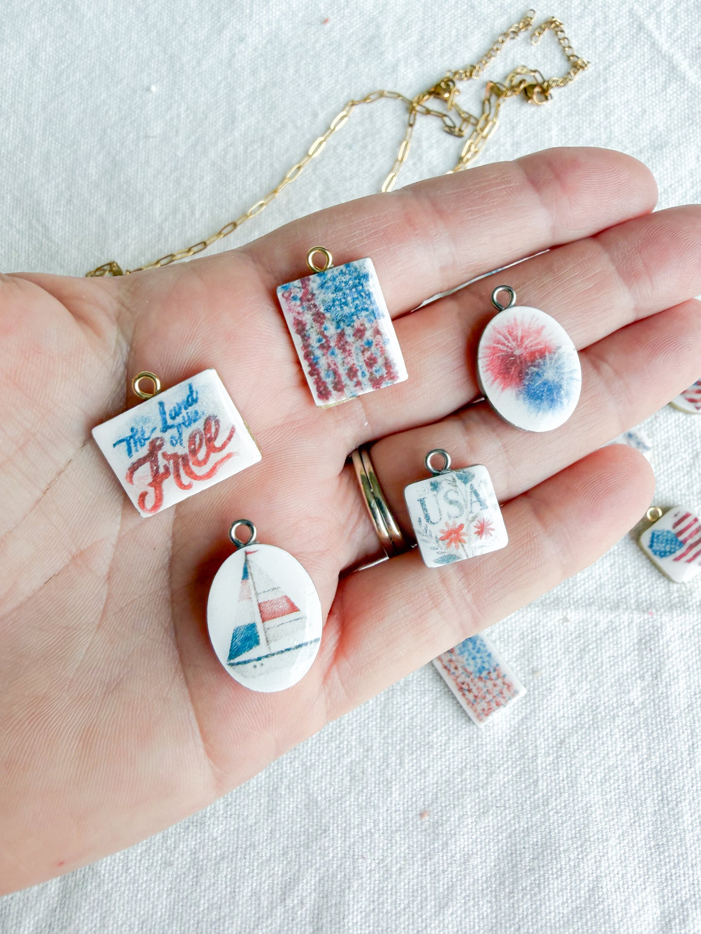 Americana Transfer Paper Designed Polymer Clay Jewelry Charms