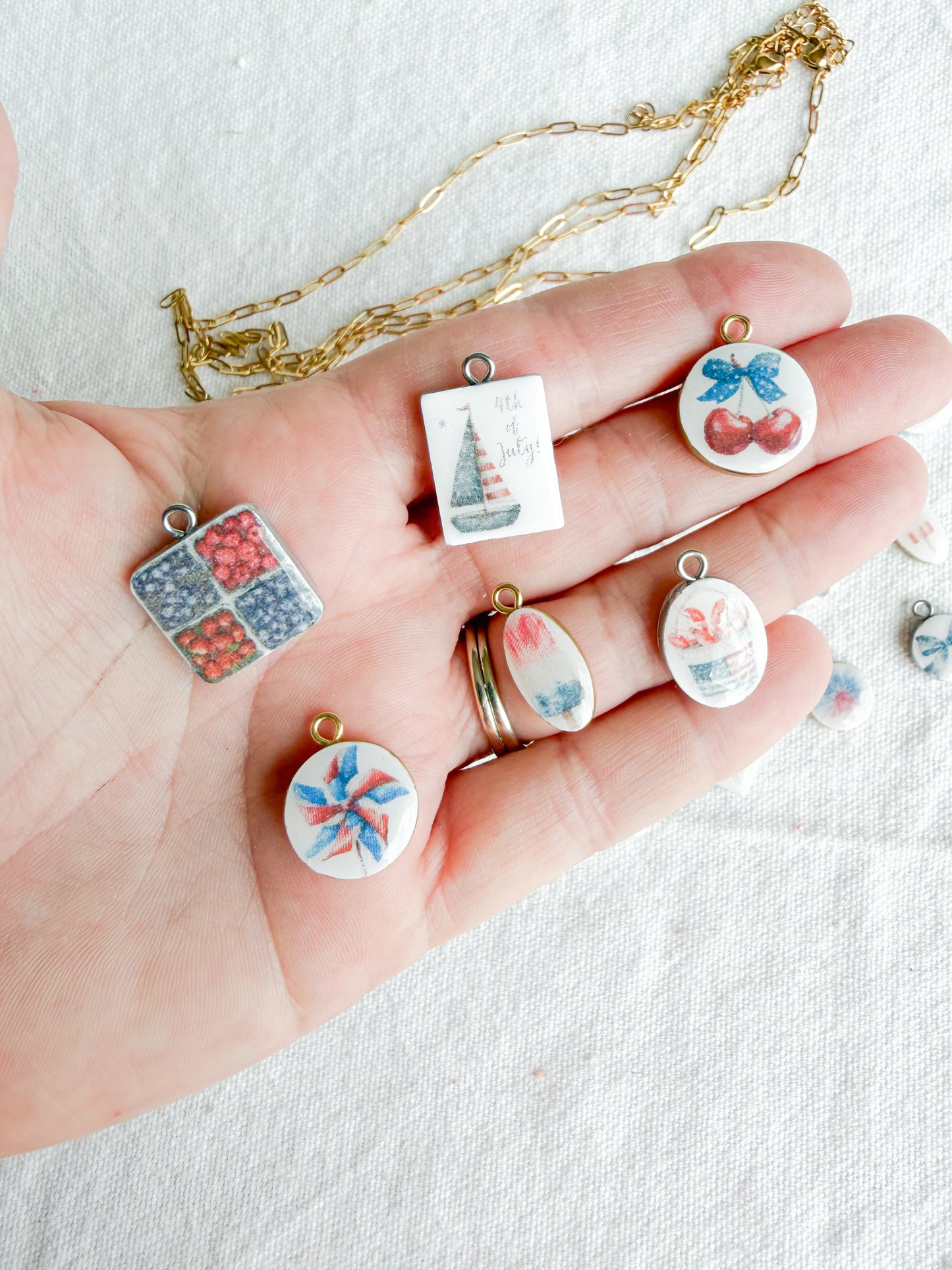 Americana Fourth of July Transfer Paper Designed Polymer Clay Jewelry Charms