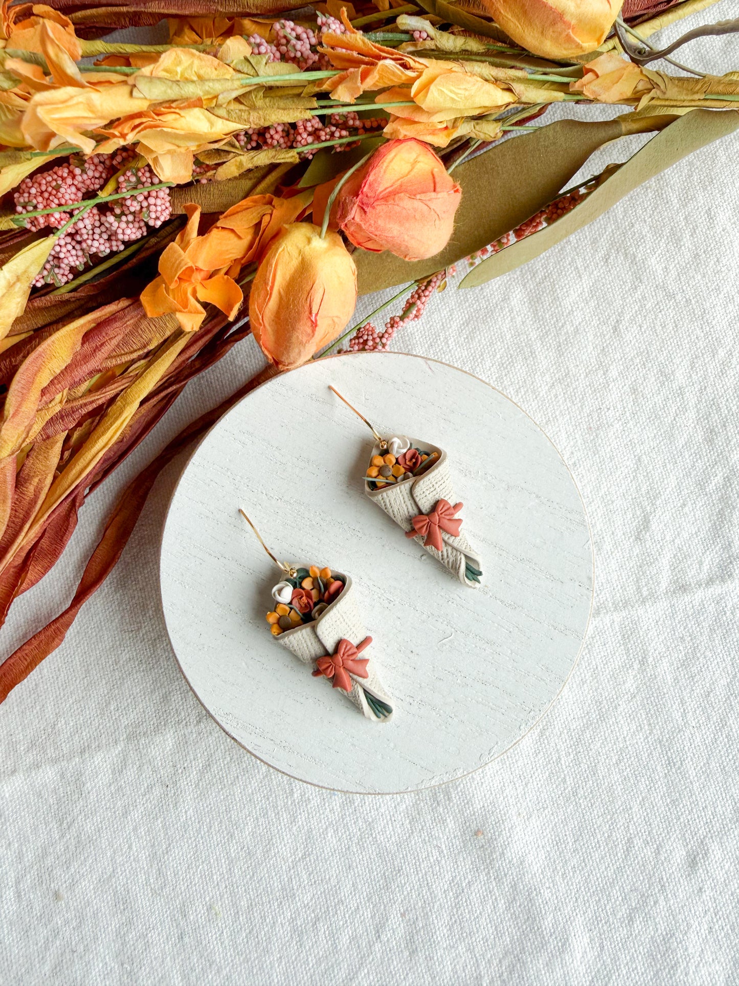 Fall Flower Bouquet Polymer Clay Earrings