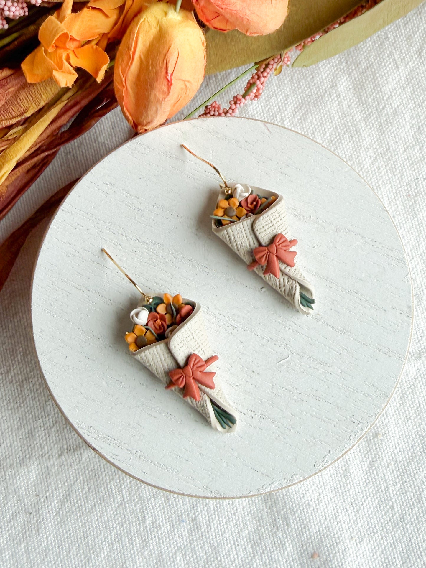 Fall Flower Bouquet Polymer Clay Earrings
