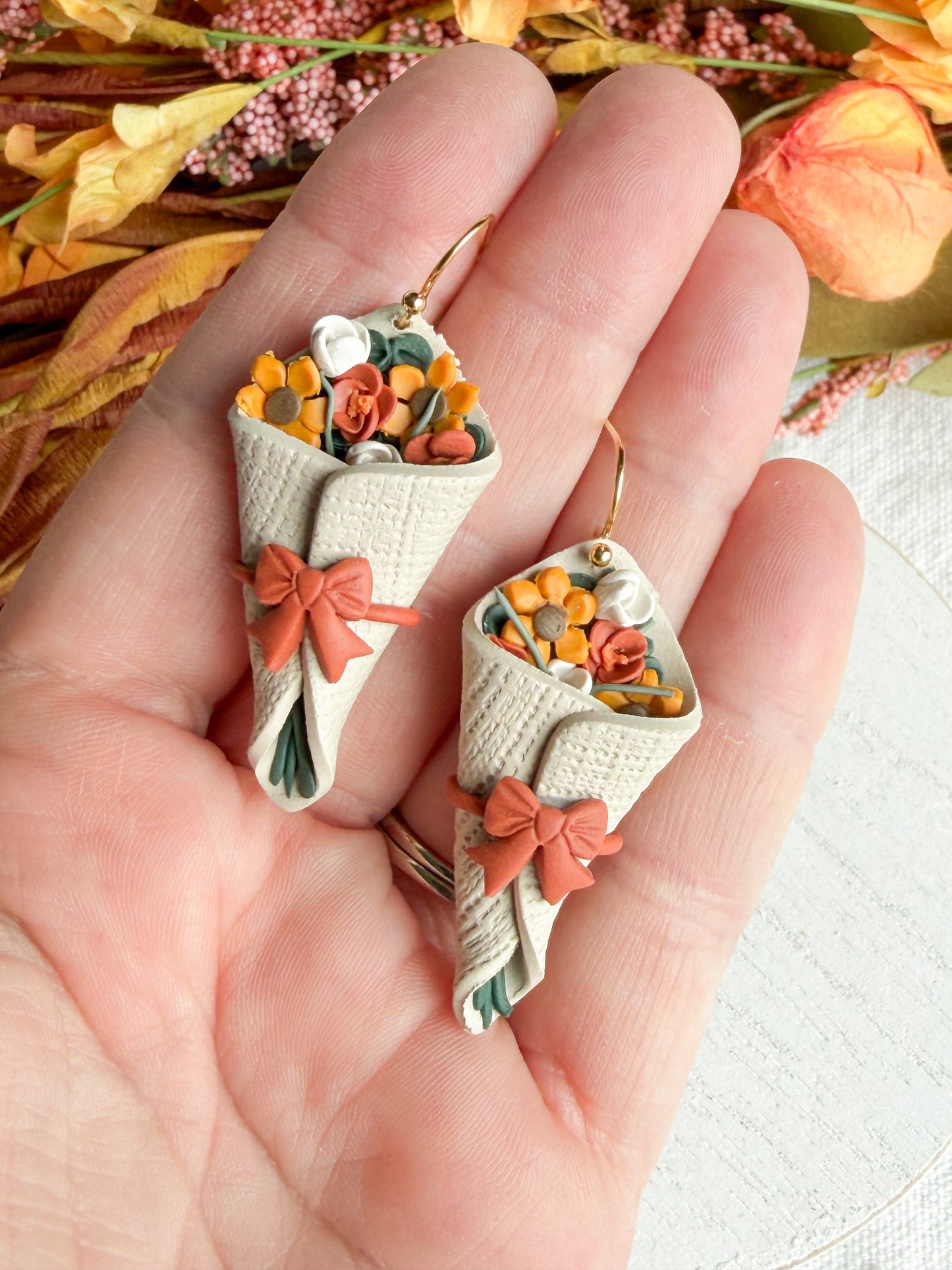 Fall Flower Bouquet Polymer Clay Earrings