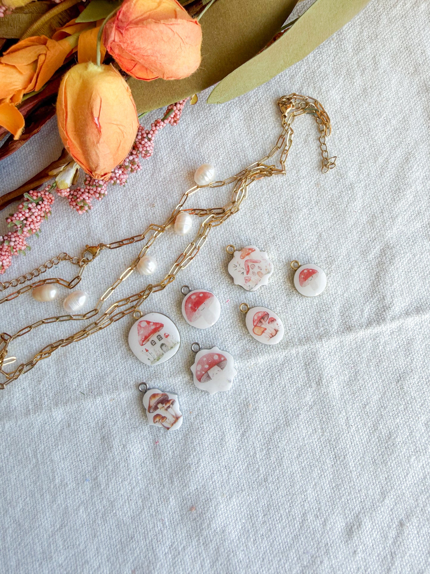 Mushroom Transfer Paper Designed Polymer Clay Jewelry Charms