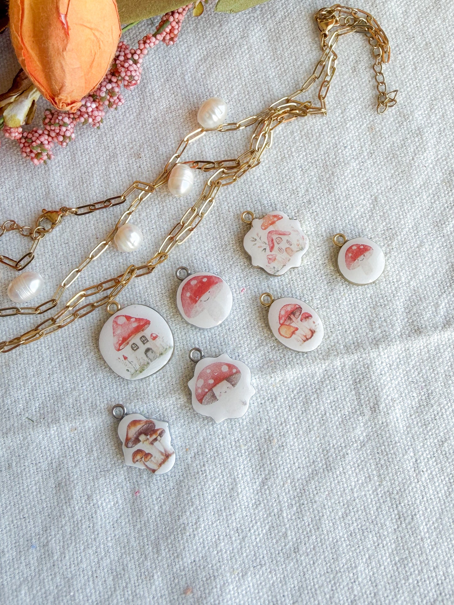 Mushroom Transfer Paper Designed Polymer Clay Jewelry Charms