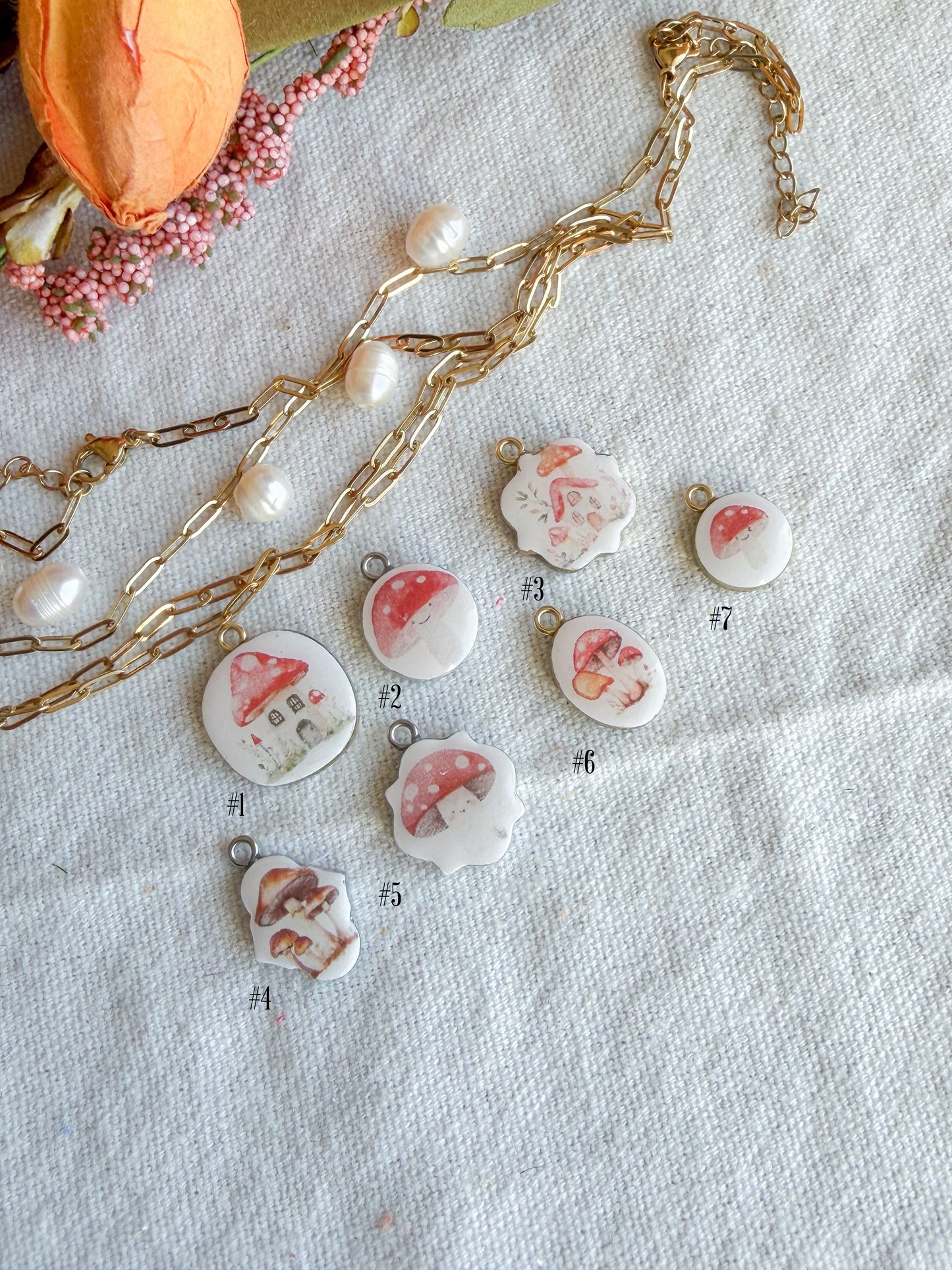 Mushroom Transfer Paper Designed Polymer Clay Jewelry Charms