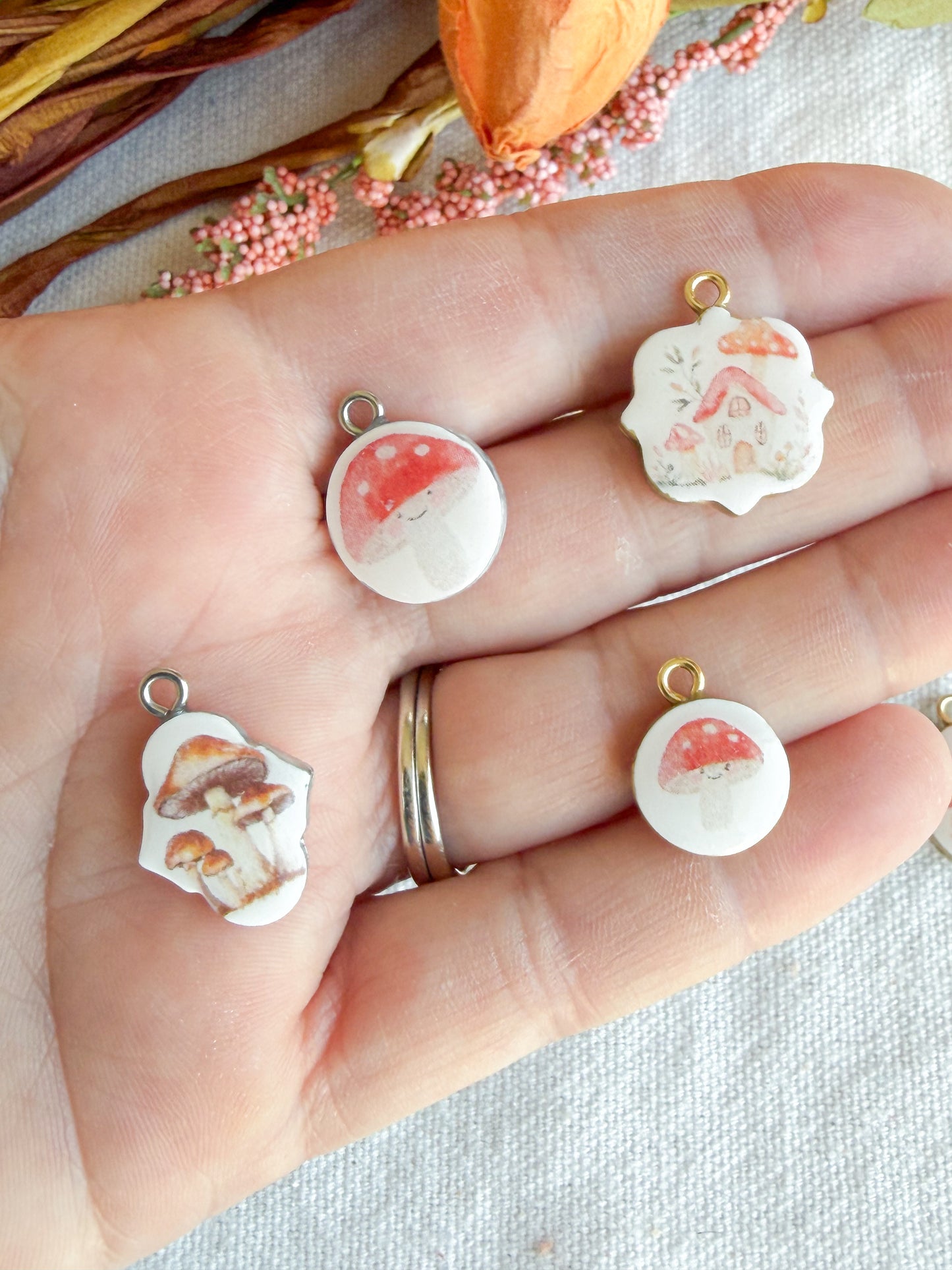 Mushroom Transfer Paper Designed Polymer Clay Jewelry Charms