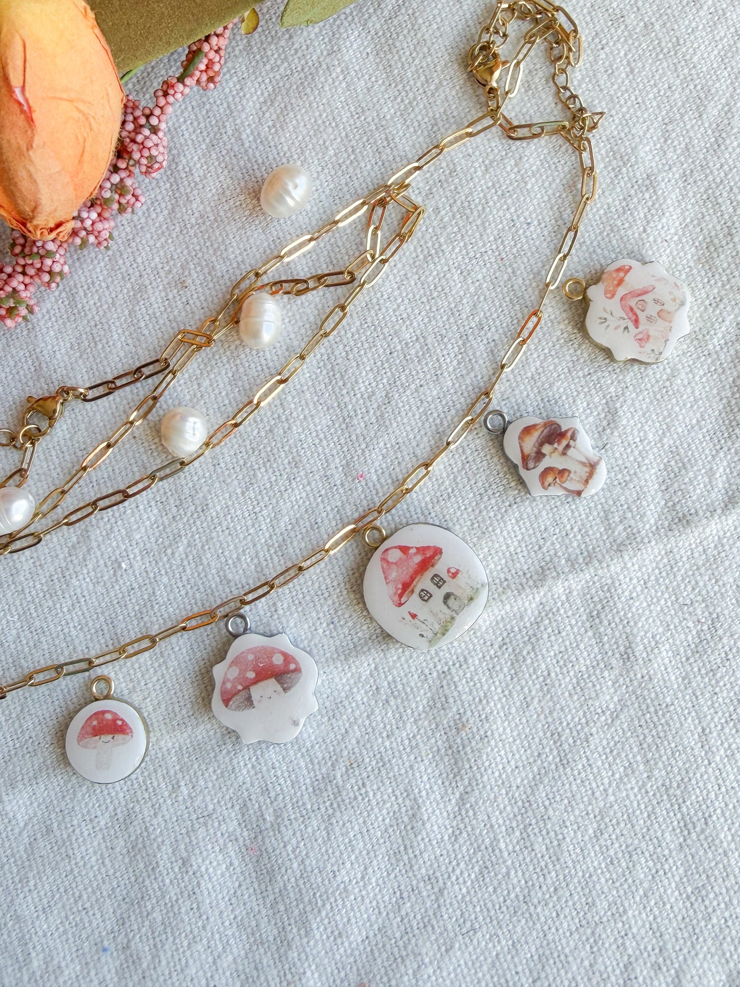 Mushroom Transfer Paper Designed Polymer Clay Jewelry Charms