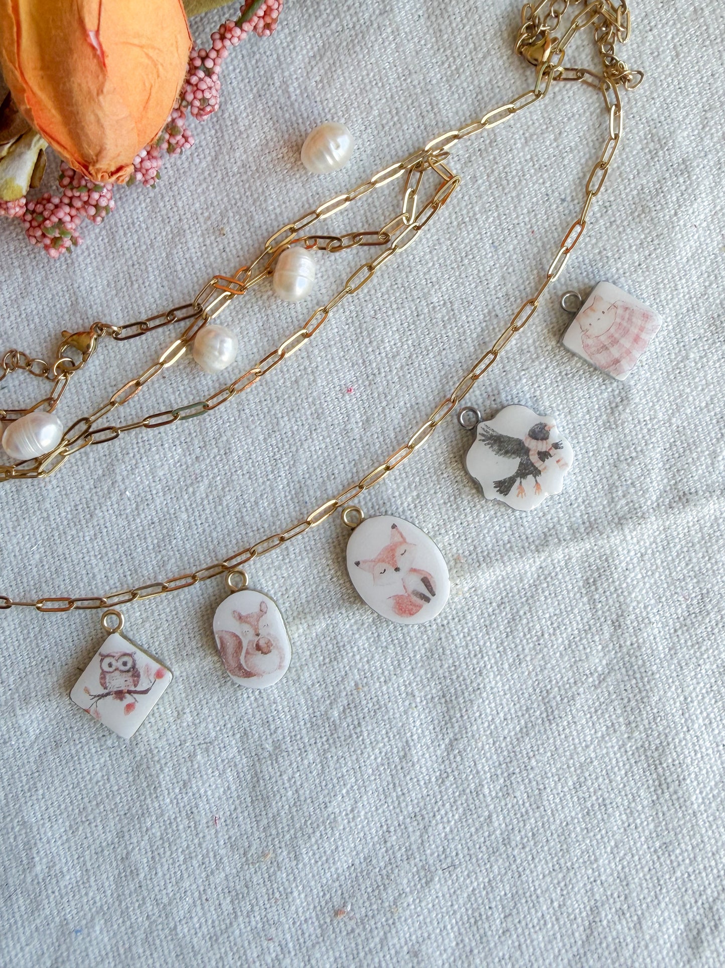 Fall Woodland Animal Transfer Paper Designed Polymer Clay Jewelry Charms