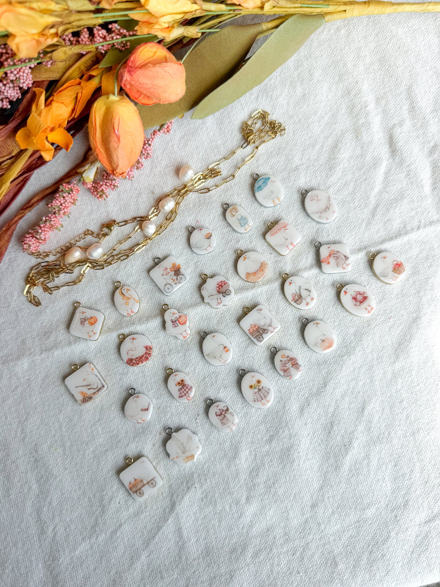 Fall Goose Transfer Paper Designed Polymer Clay Jewelry Charms