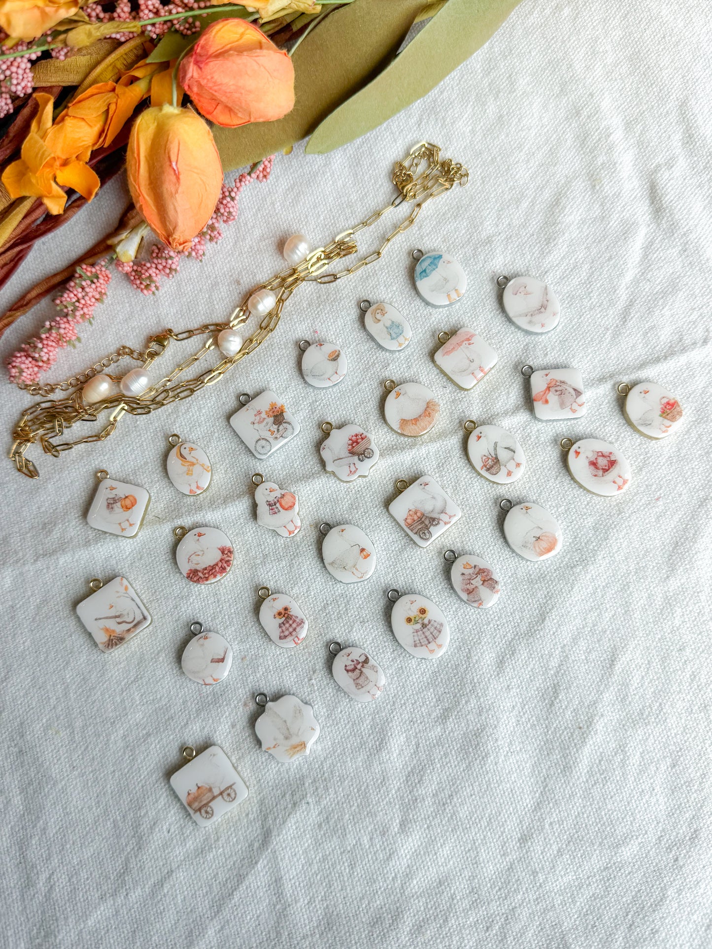 Fall Goose Transfer Paper Designed Polymer Clay Jewelry Charms