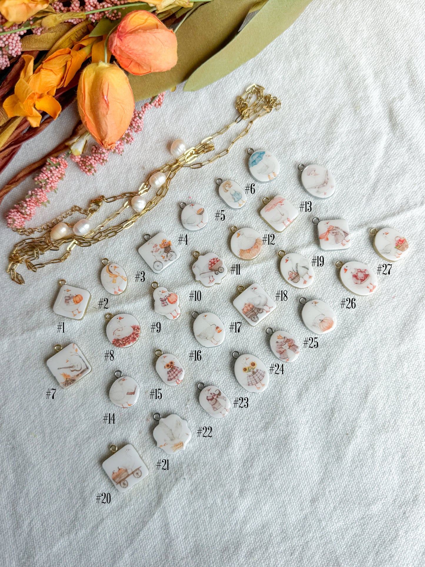 Fall Goose Transfer Paper Designed Polymer Clay Jewelry Charms