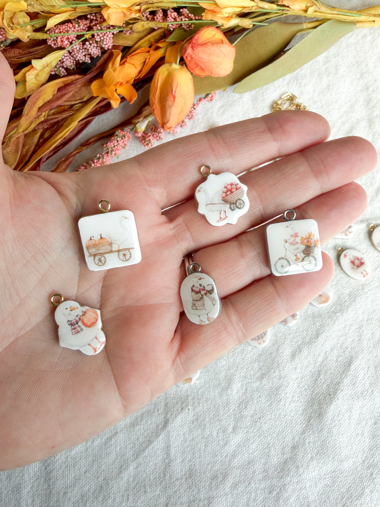 Fall Goose Transfer Paper Designed Polymer Clay Jewelry Charms