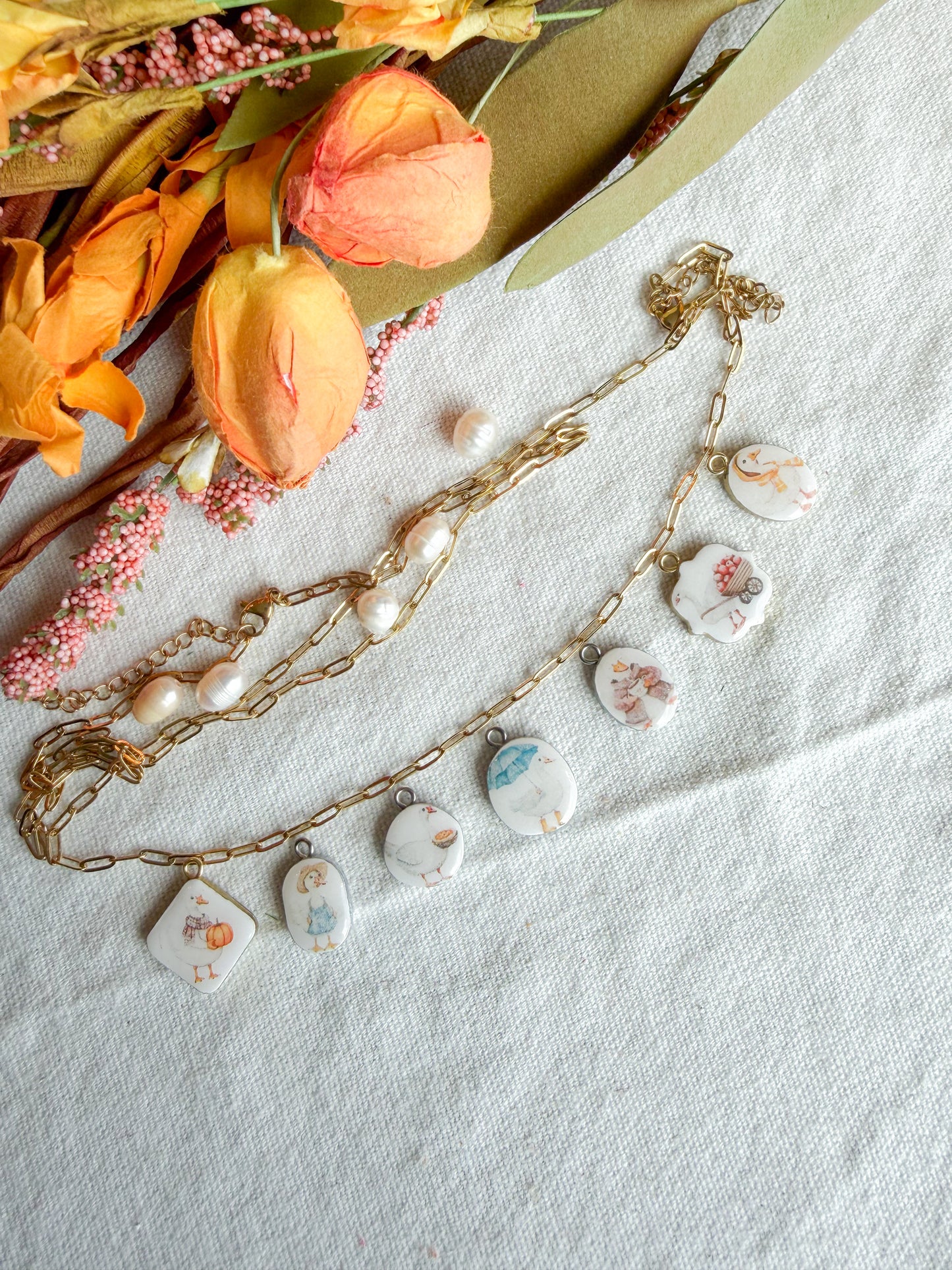 Fall Goose Transfer Paper Designed Polymer Clay Jewelry Charms