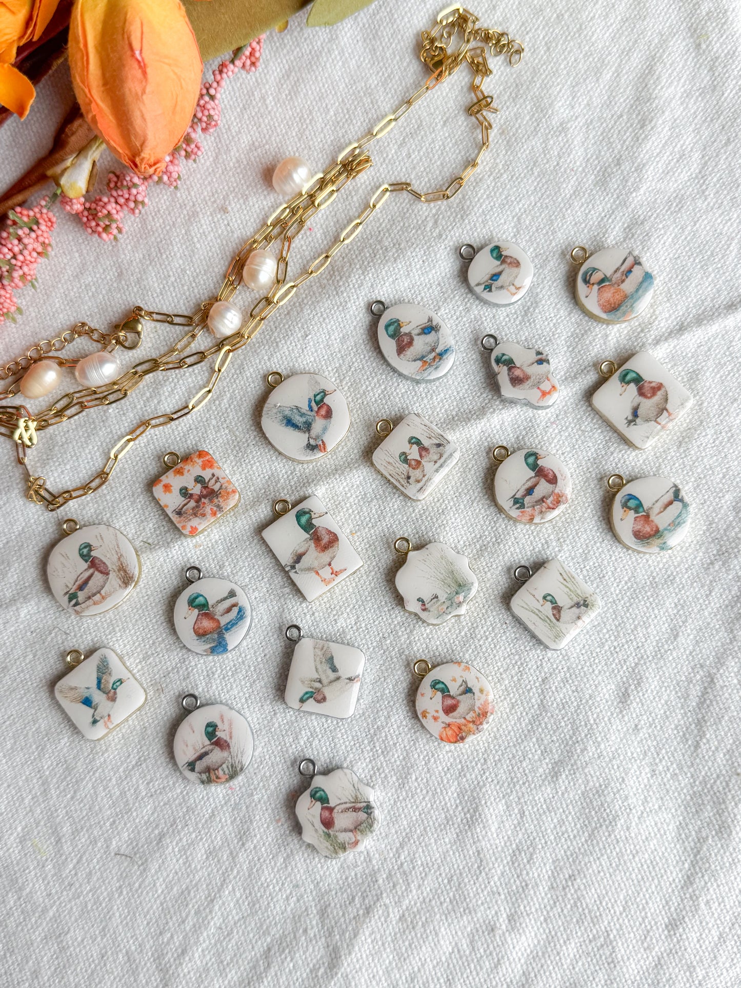 Mallard Duck Transfer Paper Designed Polymer Clay Jewelry Charms