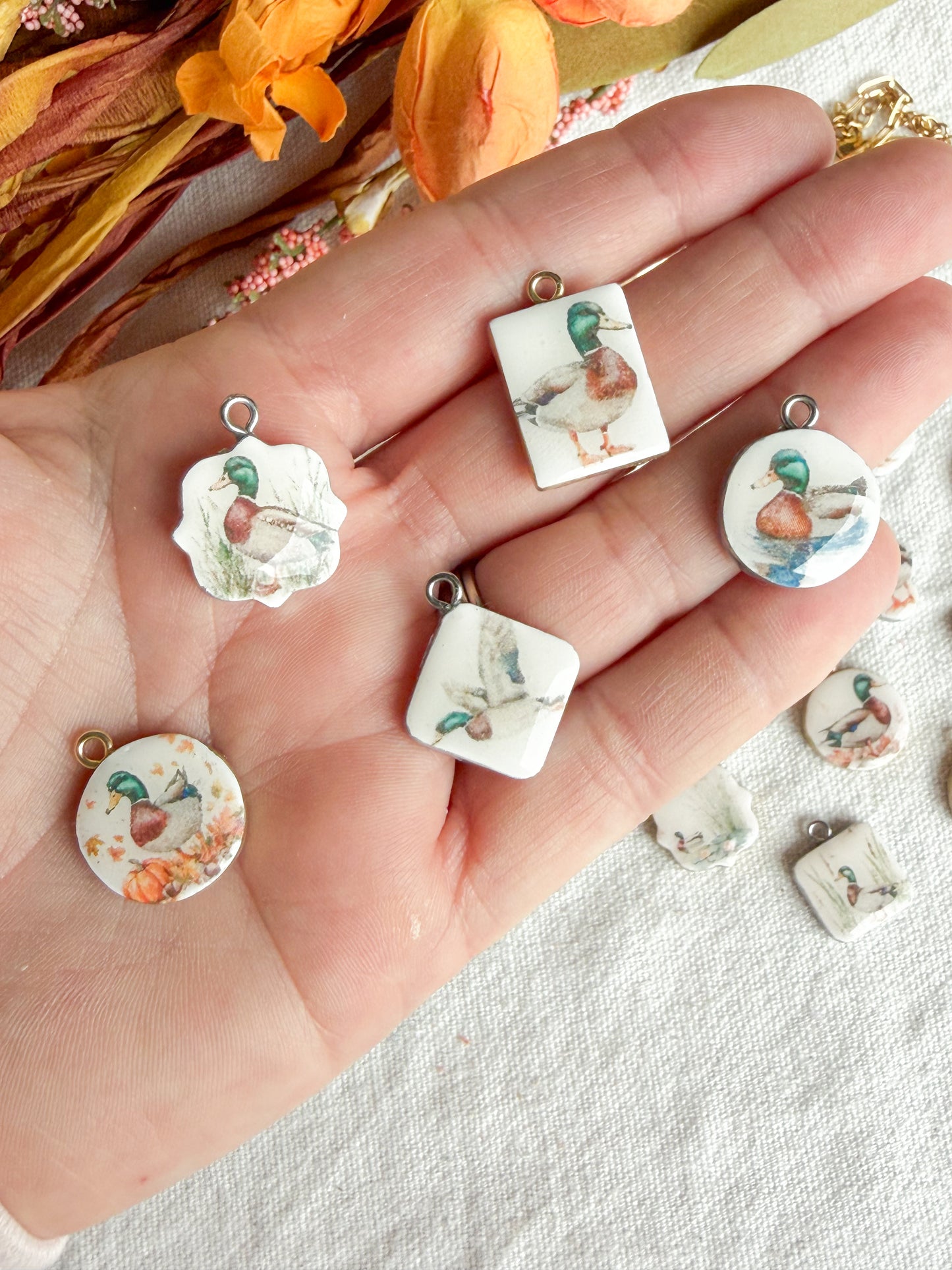 Mallard Duck Transfer Paper Designed Polymer Clay Jewelry Charms