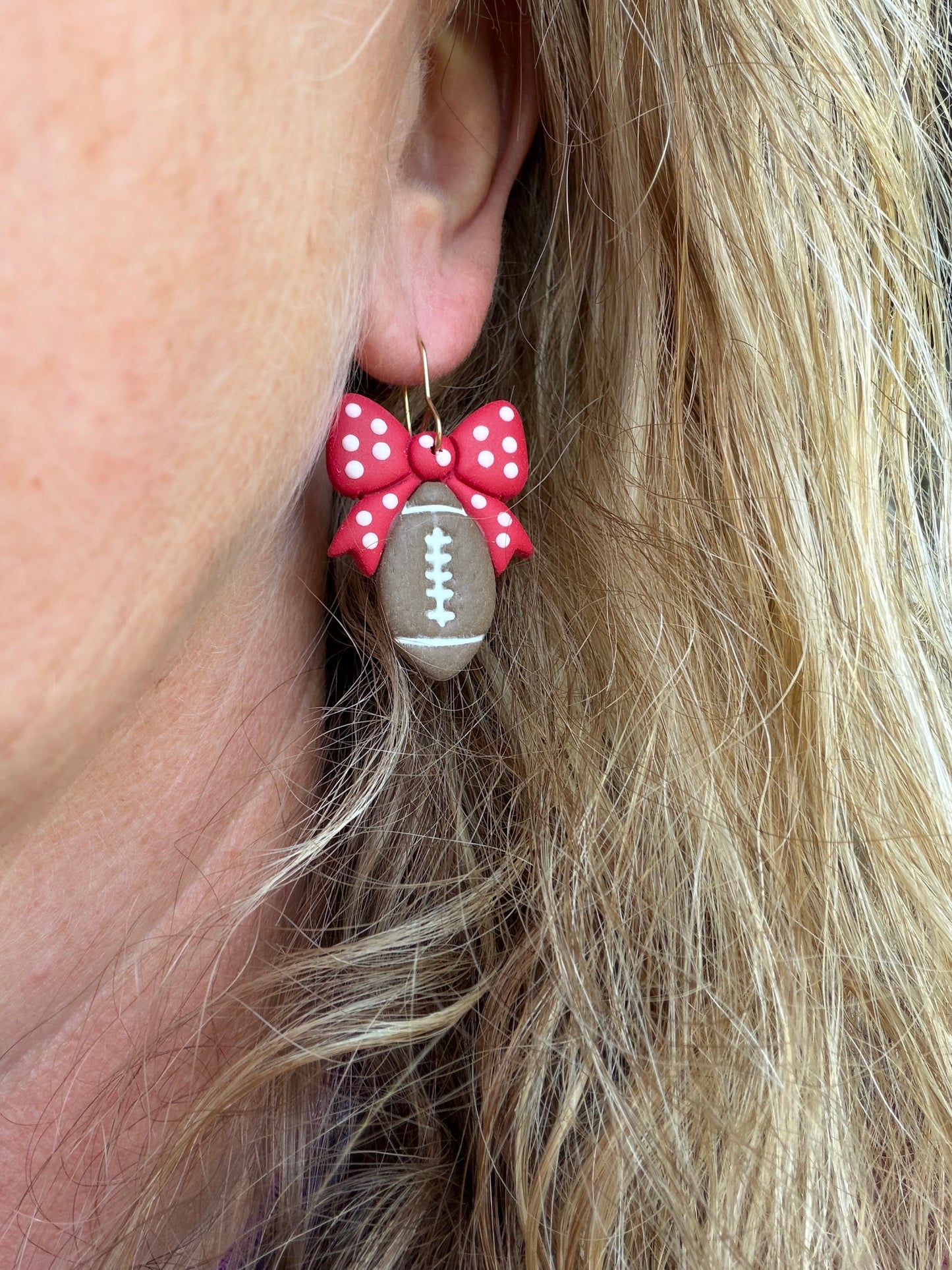 Football Bow Game Day Sports Mom Polymer Clay Earrings