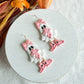 Pink Bow Ghost with Cat Halloween Polymer Clay Dangles | Fall Earrings