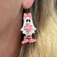 Pink Bow Ghost with Cat Halloween Polymer Clay Dangles | Fall Earrings