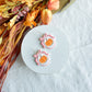 Pink Bow Framed Pumpkin Halloween Polymer Clay Dangles | Fall Earrings