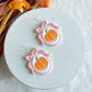 Pink Bow Framed Pumpkin Halloween Polymer Clay Dangles | Fall Earrings